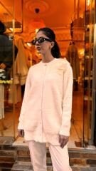 4576 Tüllü Angora Hırka - Ekru