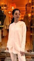 4576 Tüllü Angora Hırka - Ekru