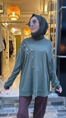 1519 Taşlı Sweat  - Yeşil