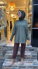 1519 Taşlı Sweat  - Yeşil