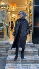 4619 Uzun Kapitone Ceket - Siyah