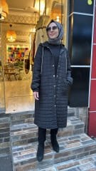4619 Uzun Kapitone Ceket - Siyah