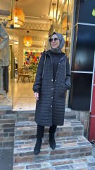 4619 Uzun Kapitone Ceket - Siyah