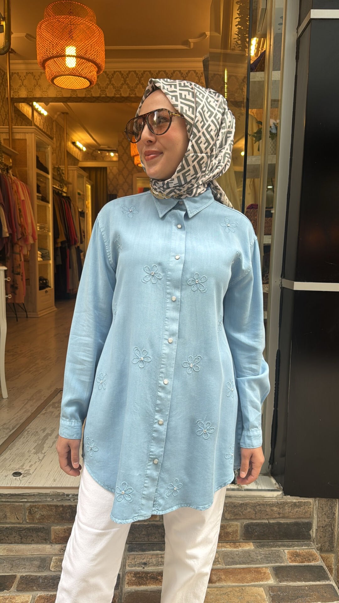 7418 Tensel Çiçekli Gömlek - Bebe Mavi