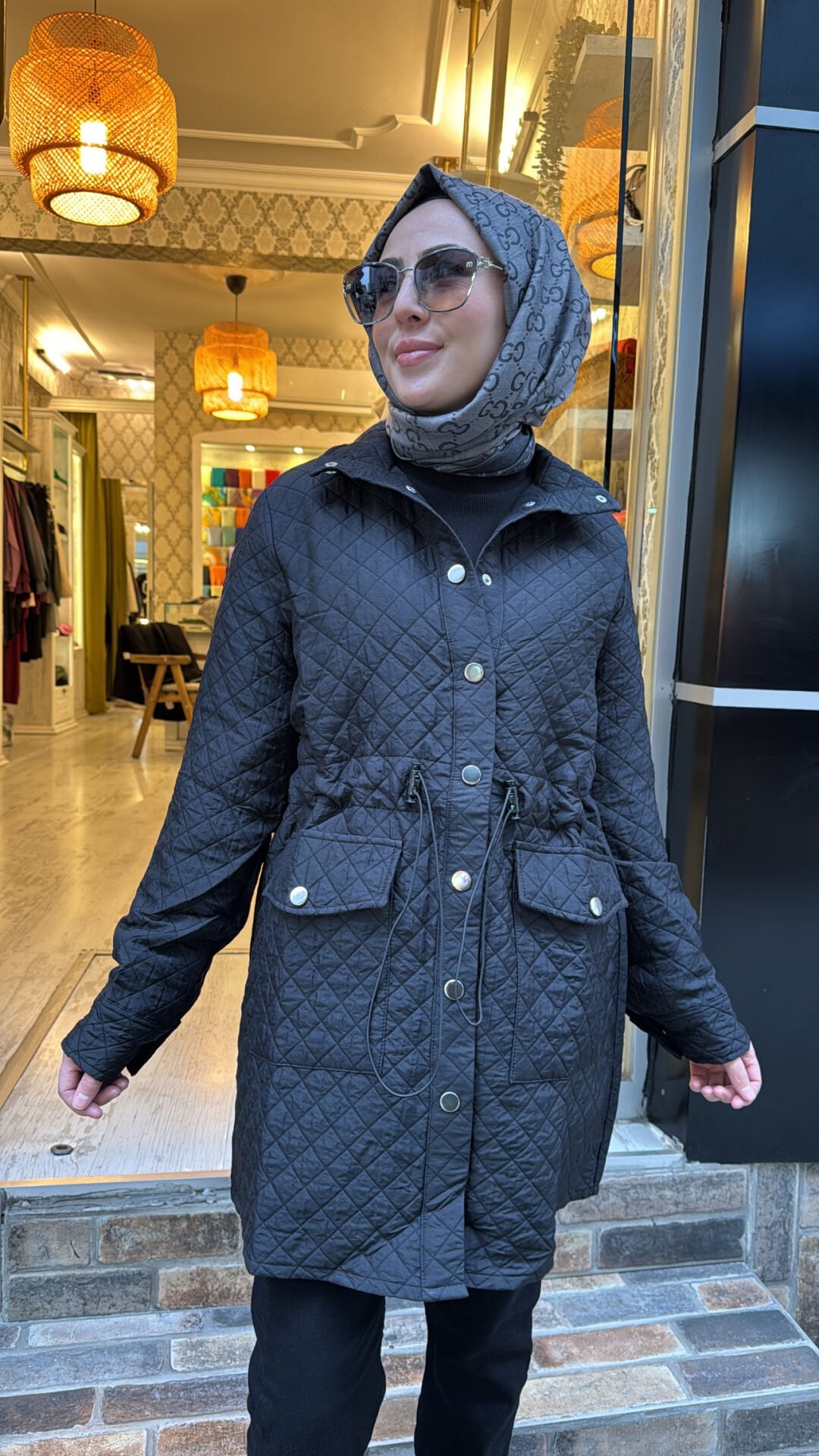 4459 Kapitone Kısa Ceket - Siyah