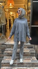 40986 Düğmeli Triko - Füme