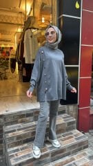 40986 Düğmeli Triko - Füme