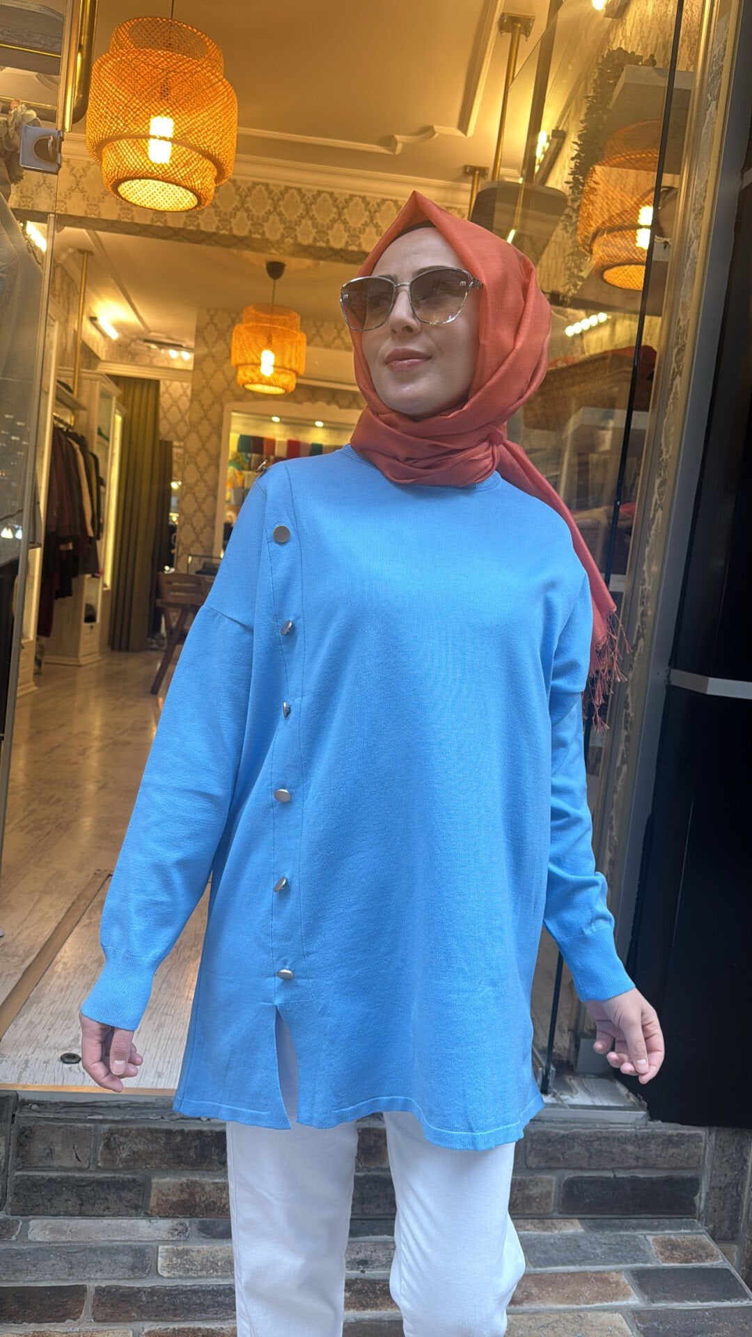 40986 Düğmeli Triko - Mavi