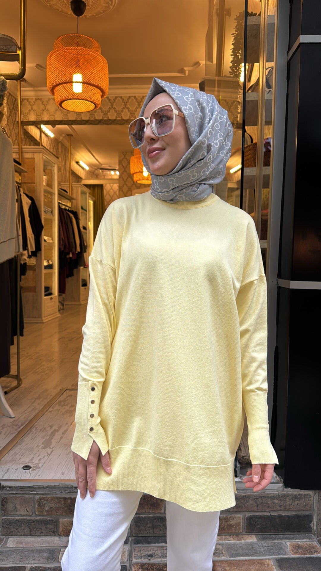 44016 Kolu Düğmeli Triko - Sarı