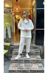4446 Taşlı Sweat - Ekru