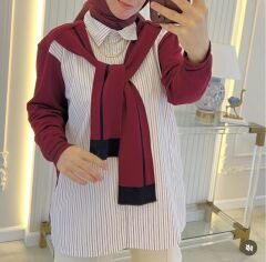 5039 Gömlekli Triko Tunik - Bordo