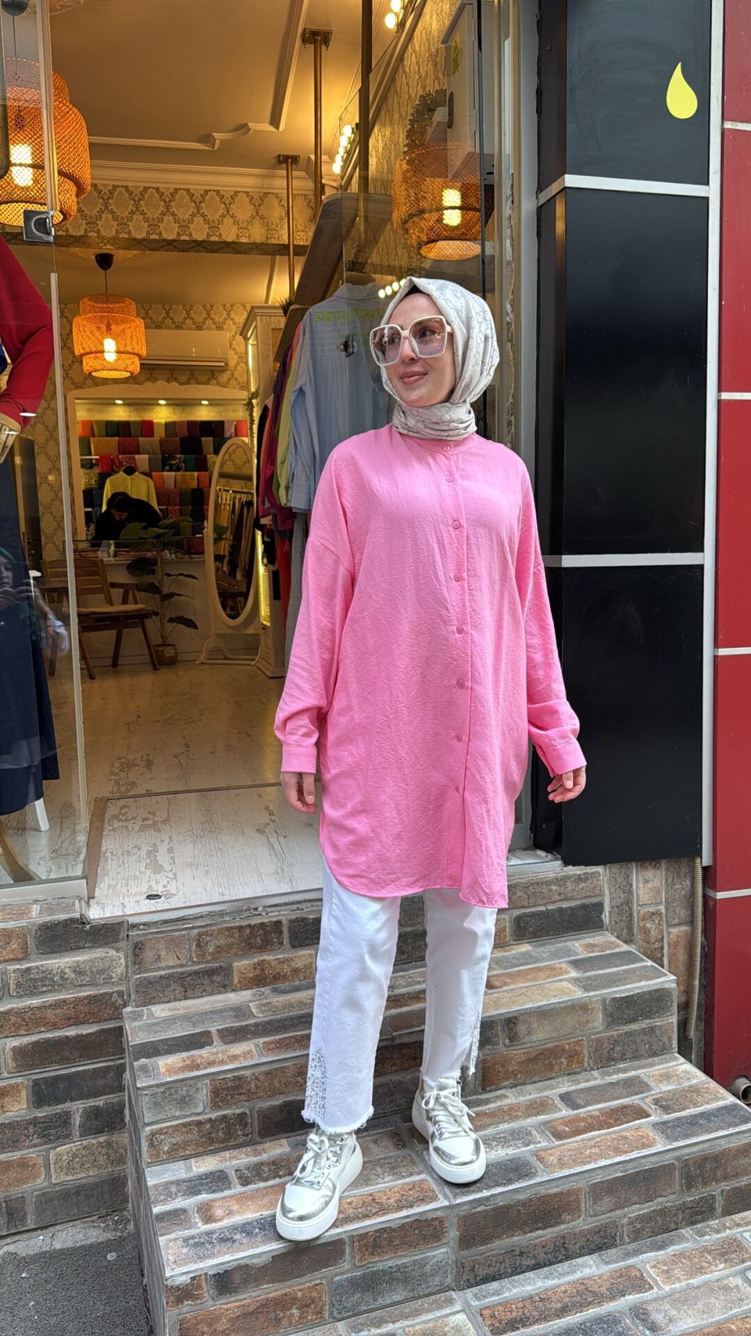 4008 Pamuk-İpek Ada Gömlek - Pembe