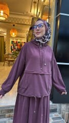 7473 Kapüşonlu Etek Takım - Mürdüm