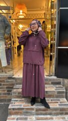 7473 Kapüşonlu Etek Takım - Mürdüm