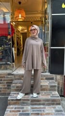 5361 Şal Yaka Tunik - Vizon