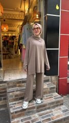 5361 Şal Yaka Tunik - Vizon
