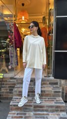 4737 Yakası Taşlı Sweat - Krem