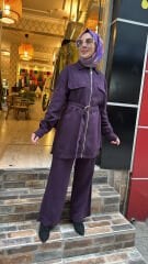 7424 Fermuarlı Kot Takım - Mor