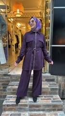 7424 Fermuarlı Kot Takım - Mor