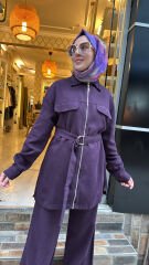 7424 Fermuarlı Kot Takım - Mor