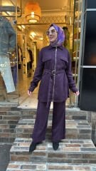 7424 Fermuarlı Kot Takım - Mor