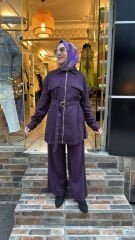 7424 Fermuarlı Kot Takım - Mor