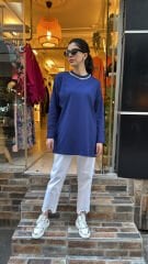 4737 Yakası Taşlı Sweat - Lacivert