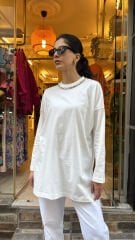 4737 Yakası Taşlı Sweat - Ekru