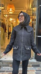 01 Kapitone Taşlı Mont - Siyah