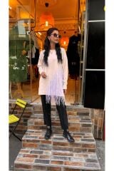 4585 Püsküllü Triko Kazak - Ekru