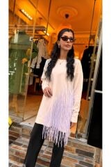 4585 Püsküllü Triko Kazak - Ekru