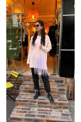 4585 Püsküllü Triko Kazak - Ekru