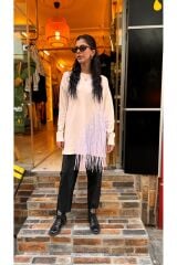 4585 Püsküllü Triko Kazak - Ekru