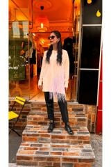 4585 Püsküllü Triko Kazak - Ekru