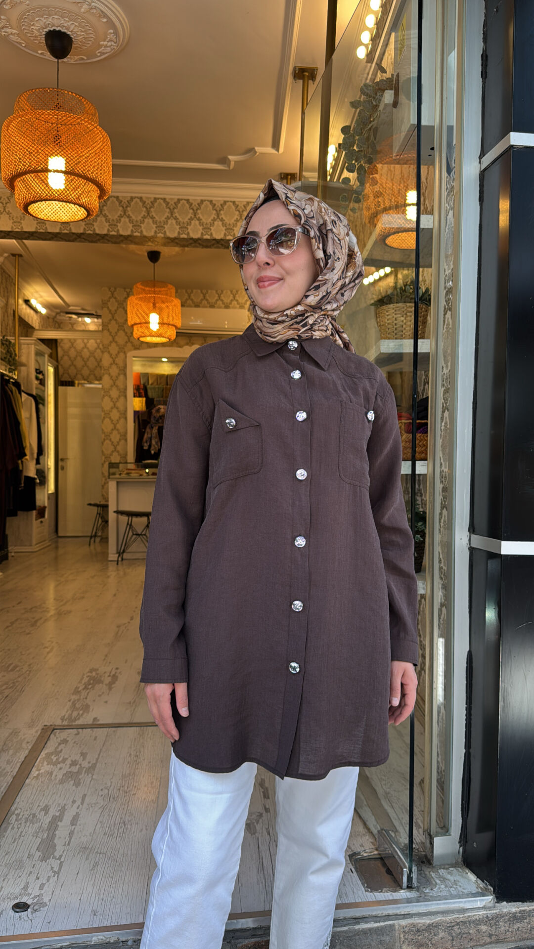 7561 Cepli Tensel Gömlek - Kahve