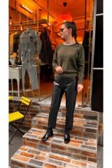 4574 Yakası Taşlı Angora Kazak - Haki