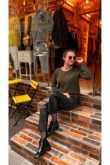 4574 Yakası Taşlı Angora Kazak - Haki