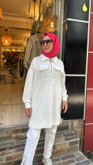 10783 Yakası Fermuarlı Sweat - Ekru
