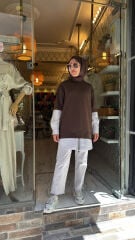 10761 Altı Gömlekli Taşlı Sweat - Kahve