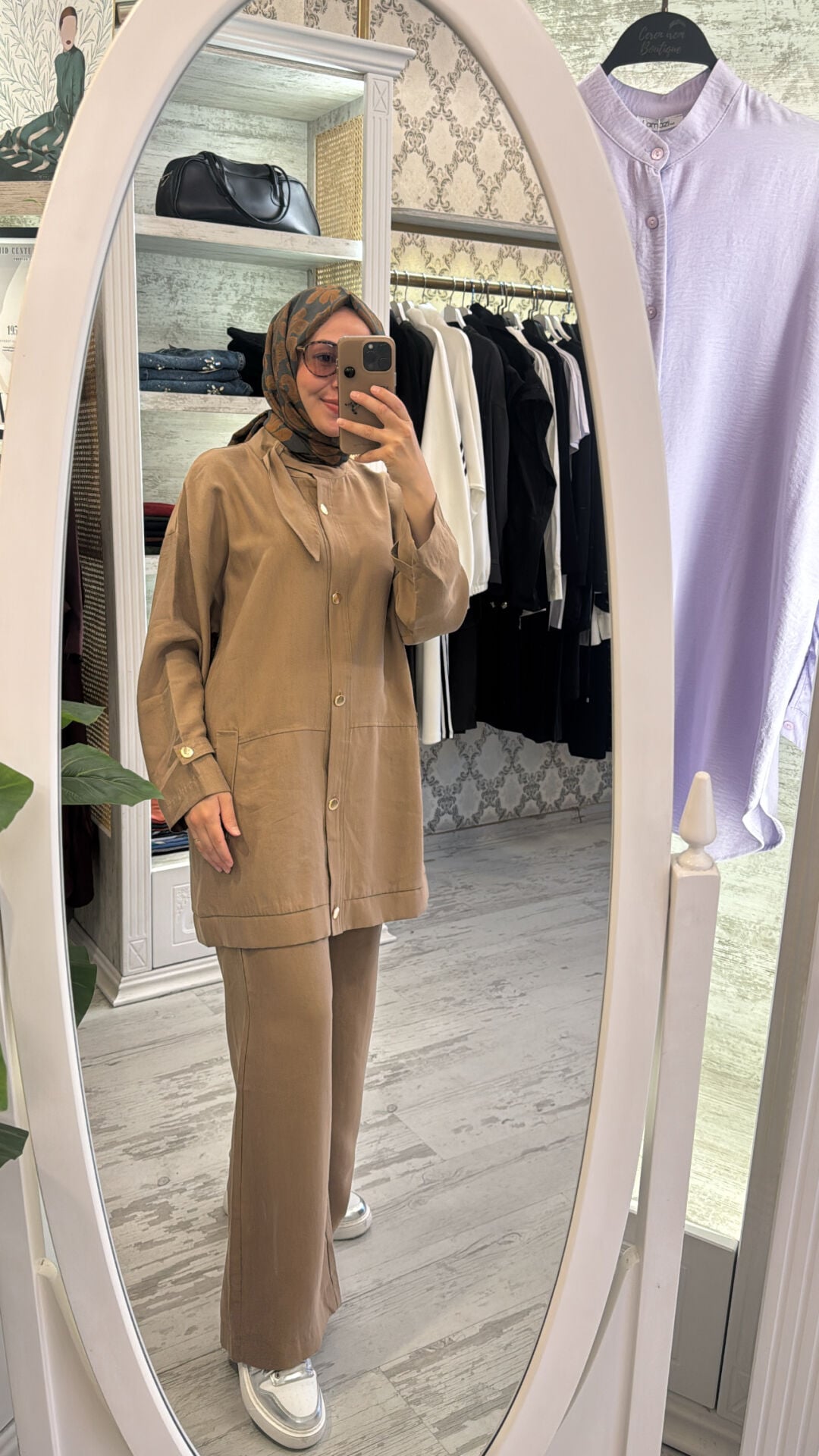 7586 Ceketli Tensel Takım - Camel