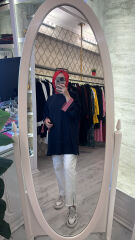 3521 Çizgili Garnili Sweat - Lacivert