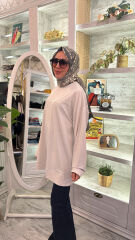 37840 Baskılı Basic Sweat - Bej
