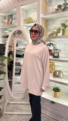37840 Baskılı Basic Sweat - Bej