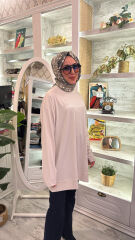 37840 Baskılı Basic Sweat - Bej