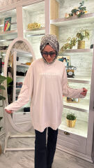 37840 Baskılı Basic Sweat - Bej