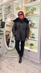 37831 Yakası Peluş Kapitone Mont - Siyah