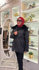 37831 Yakası Peluş Kapitone Mont - Siyah