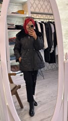 37831 Yakası Peluş Kapitone Mont - Siyah