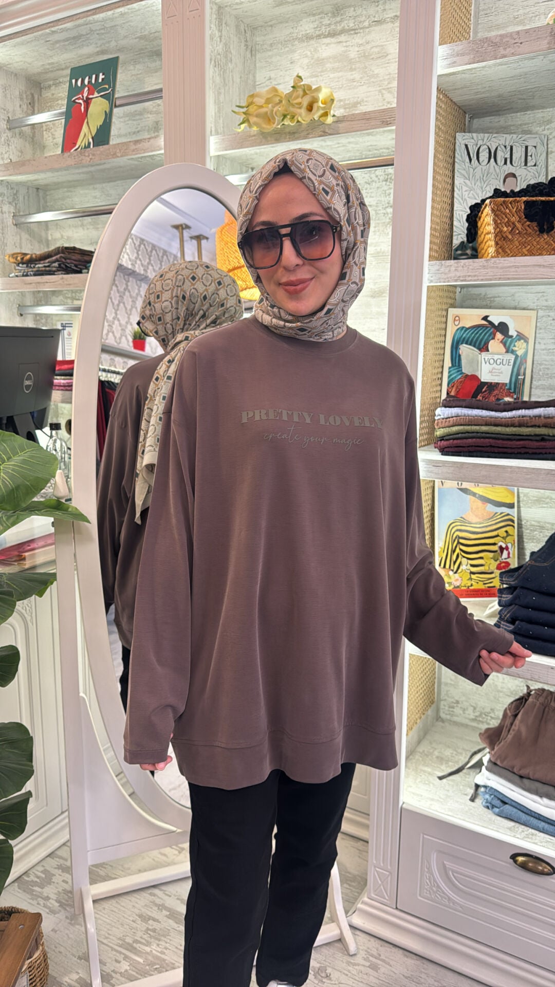 37840 Baskılı Basic Sweat - Kahve