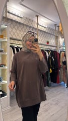 37840 Baskılı Basic Sweat - Kahve